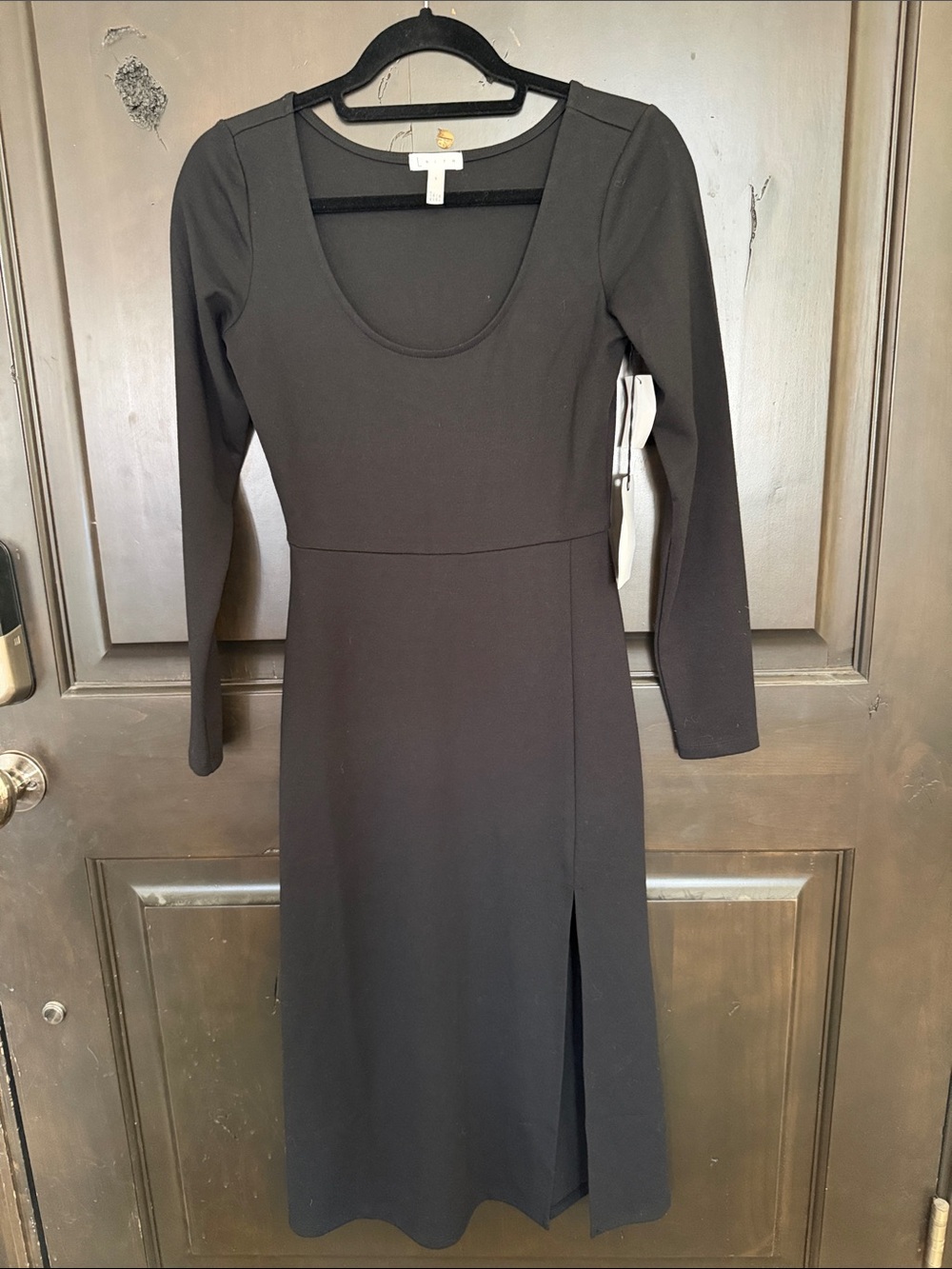 Leith (Nordstrom) Stretch Knit Scoop Neck Midi Dress with Front Slit Small